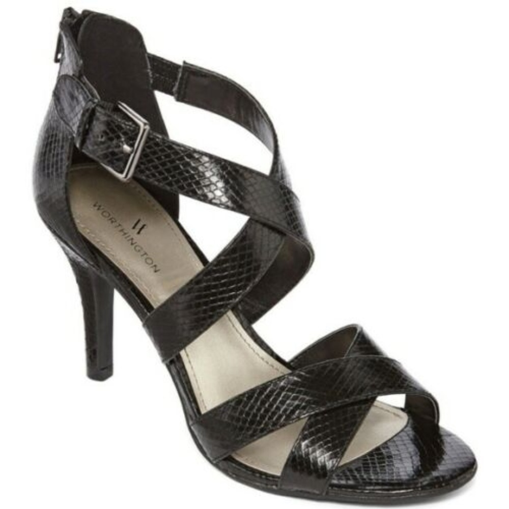 Worthington Black Cari Faux Snakeskin Sandals